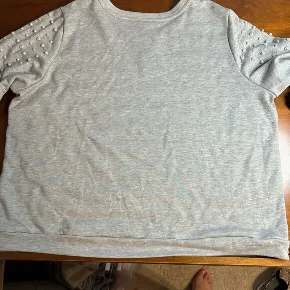 Eloquii Women's Pearl Embellished Heather Gray Sweatshirt NWT Size 22/24 - Picture 6 of 10